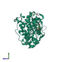PDB entry 4gva coloured by chain, side view.