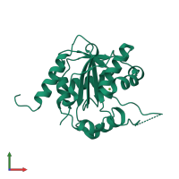 PDB entry 4gve coloured by chain, front view.