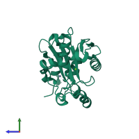 PDB entry 4gve coloured by chain, side view.