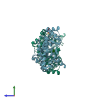 PDB entry 4gvf coloured by chain, side view.