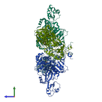PDB entry 4gvl coloured by chain, side view.