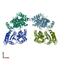 PDB entry 4gvp coloured by chain, front view.