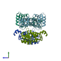 PDB entry 4gvp coloured by chain, side view.