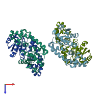 PDB entry 4gvp coloured by chain, top view.
