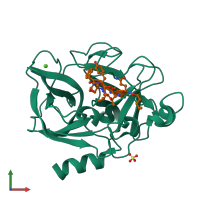PDB entry 4gvu coloured by chain, front view.