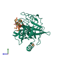 PDB entry 4gvu coloured by chain, side view.