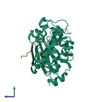 PDB entry 4gw8 coloured by chain, side view.