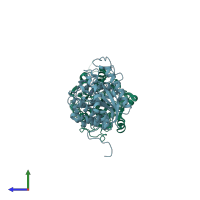 PDB entry 4gwc coloured by chain, side view.