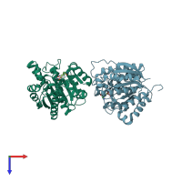 PDB entry 4gwd coloured by chain, top view.