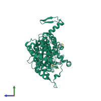 PDB entry 4gwg coloured by chain, side view.