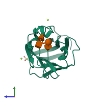 PDB entry 4gwi coloured by chain, side view.