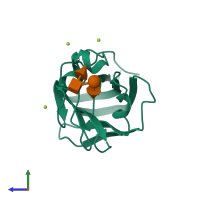PDB entry 4gwj coloured by chain, side view.