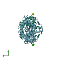 PDB entry 4gwl coloured by chain, side view.
