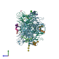 PDB entry 4gwm coloured by chain, side view.