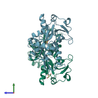 PDB entry 4gwo coloured by chain, side view.