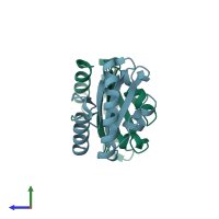 PDB entry 4gwr coloured by chain, side view.