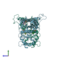 PDB entry 4gx6 coloured by chain, side view.
