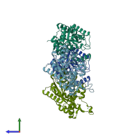 PDB entry 4gx8 coloured by chain, side view.