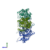 PDB entry 4gx9 coloured by chain, side view.