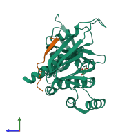 PDB entry 4gxb coloured by chain, side view.