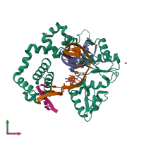 PDB entry 4gxi coloured by chain, front view.