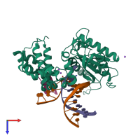 PDB entry 4gxi coloured by chain, top view.