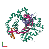 PDB entry 4gxj coloured by chain, front view.