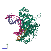 PDB entry 4gxj coloured by chain, side view.