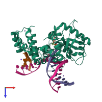 PDB entry 4gxj coloured by chain, top view.