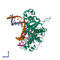 PDB entry 4gxk coloured by chain, side view.