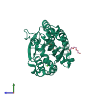 PDB entry 4gxn coloured by chain, side view.