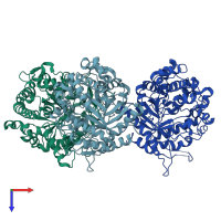 PDB entry 4gxp coloured by chain, top view.