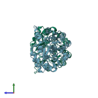 PDB entry 4gy0 coloured by chain, side view.