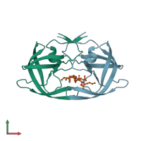 PDB entry 4gye coloured by chain, front view.