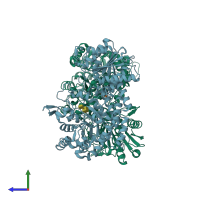PDB entry 4gyk coloured by chain, side view.