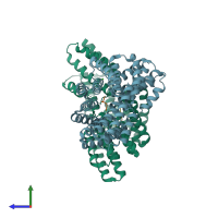 PDB entry 4gyo coloured by chain, side view.