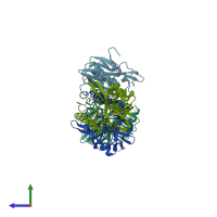 PDB entry 4gyq coloured by chain, side view.