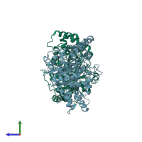 PDB entry 4gyr coloured by chain, side view.