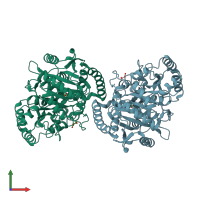 PDB entry 4gys coloured by chain, front view.