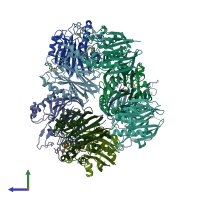 PDB entry 4gyz coloured by chain, side view.