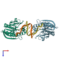 PDB entry 4gz2 coloured by chain, top view.