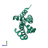 PDB entry 4gzc coloured by chain, side view.