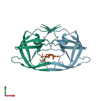 PDB entry 4gzf coloured by chain, front view.