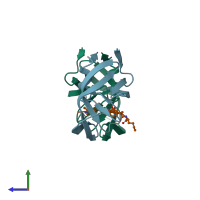 PDB entry 4gzf coloured by chain, side view.