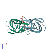 PDB entry 4gzf coloured by chain, top view.