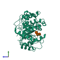 PDB entry 4gzi coloured by chain, side view.