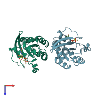 PDB entry 4gzm coloured by chain, top view.