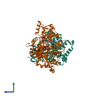 PDB entry 4h03 coloured by chain, side view.