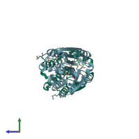 PDB entry 4h0c coloured by chain, side view.