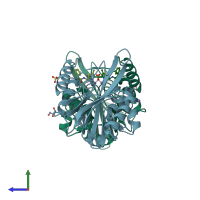 PDB entry 4h0d coloured by chain, side view.